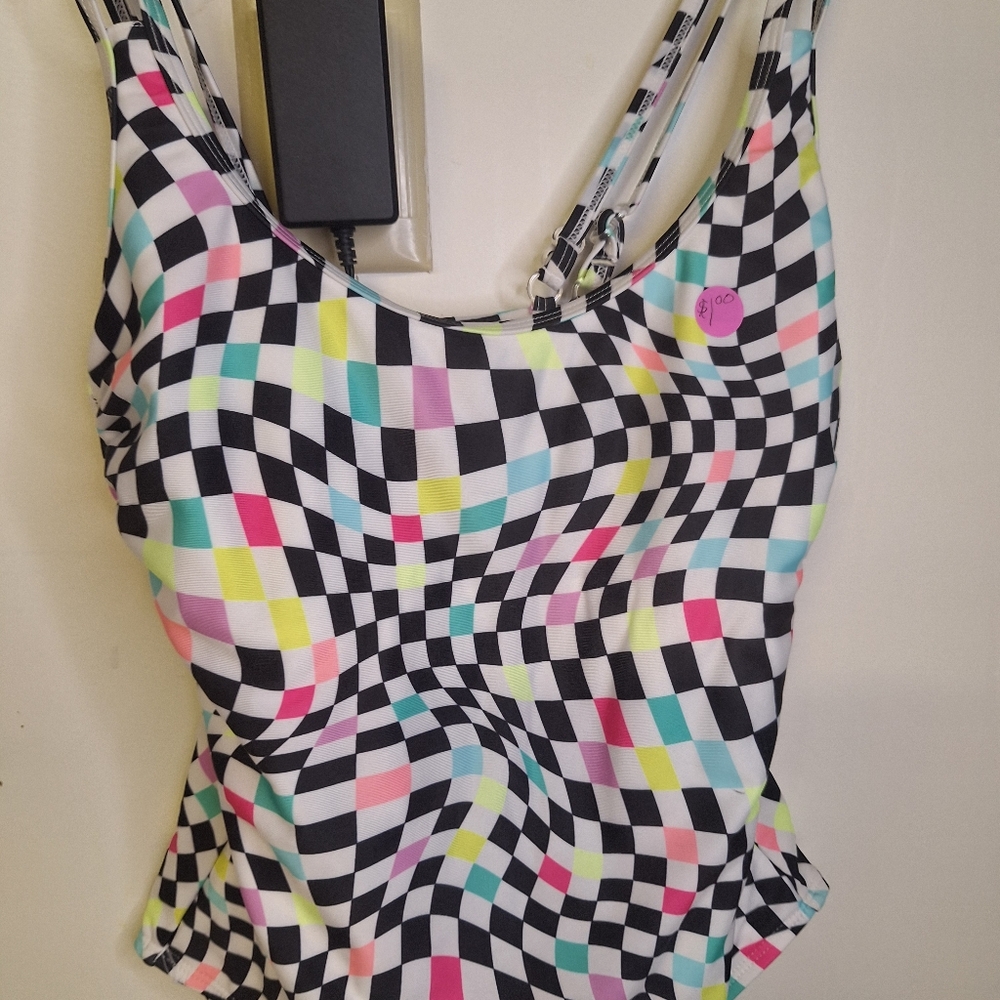 No Boundaries Checkered One Piece Swimsuit - Multicolor Size 7 To 9 Juniors.